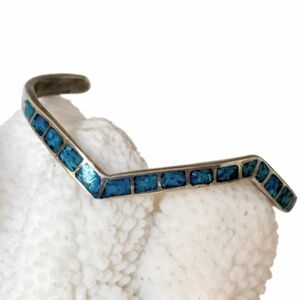 Vintage Turquoise Channel Inlay Cuff Bracelet Southwestern Style